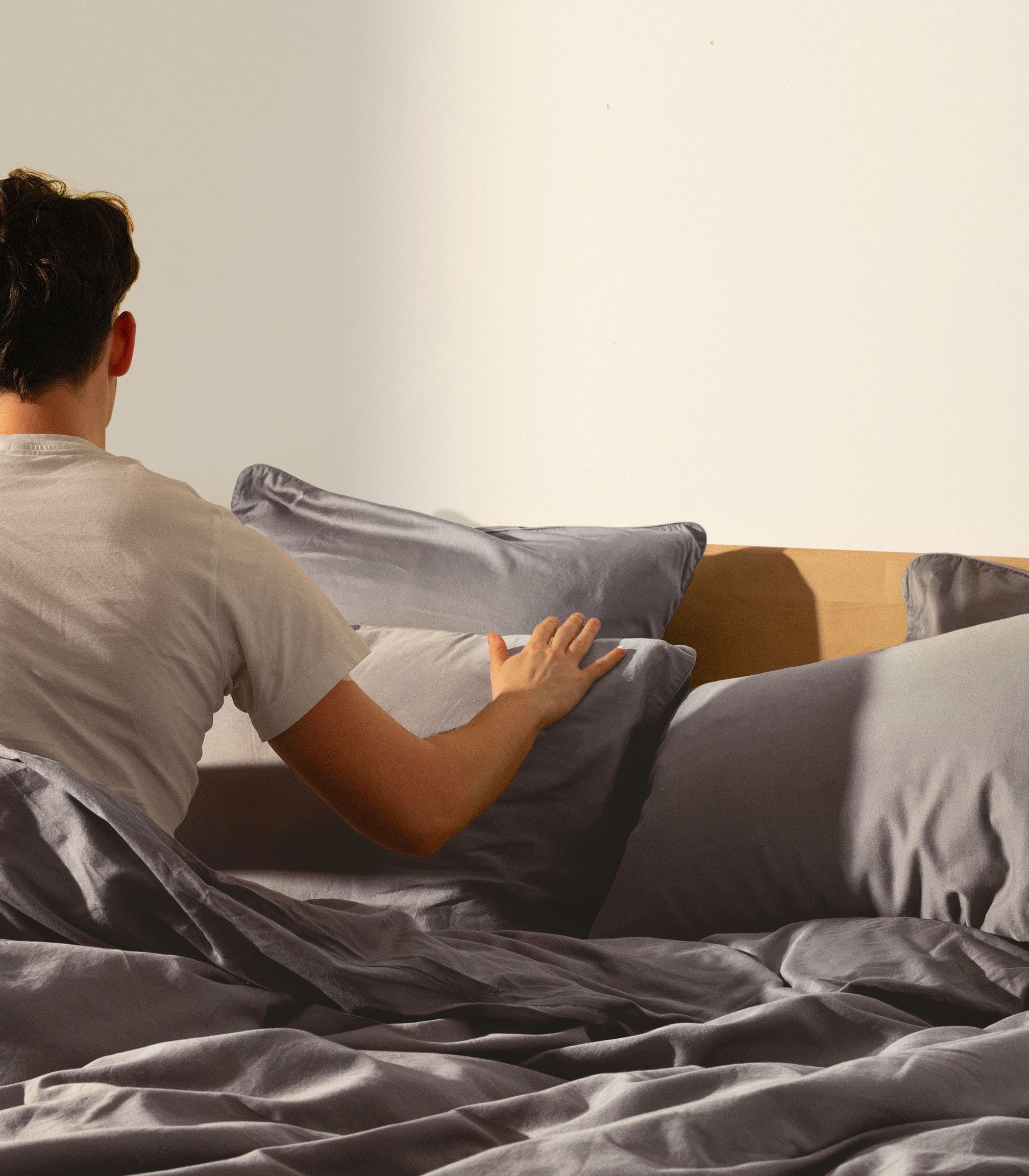 Drap plat satin de coton - Gris levant - Image 3