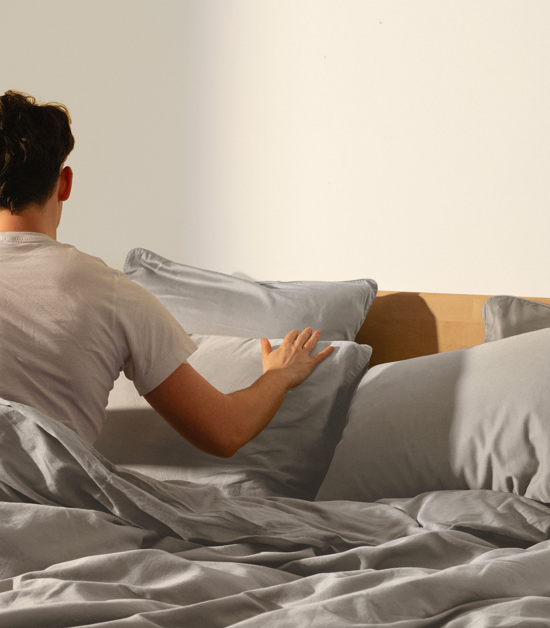 Drap housse en satin de coton - Gris Ecume - Image 4