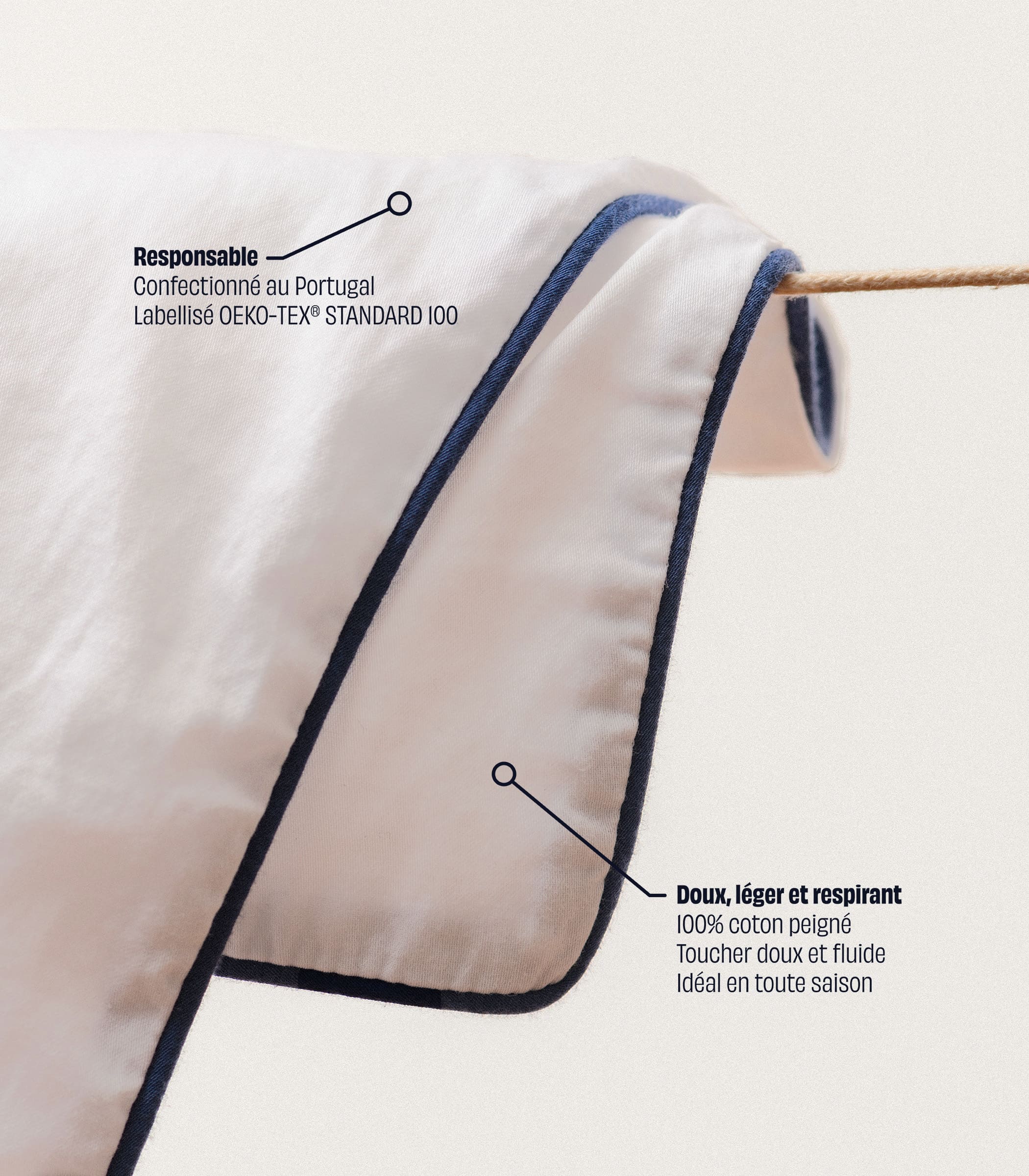 Drap plat satin de coton - Blanc grand frais - Image 3