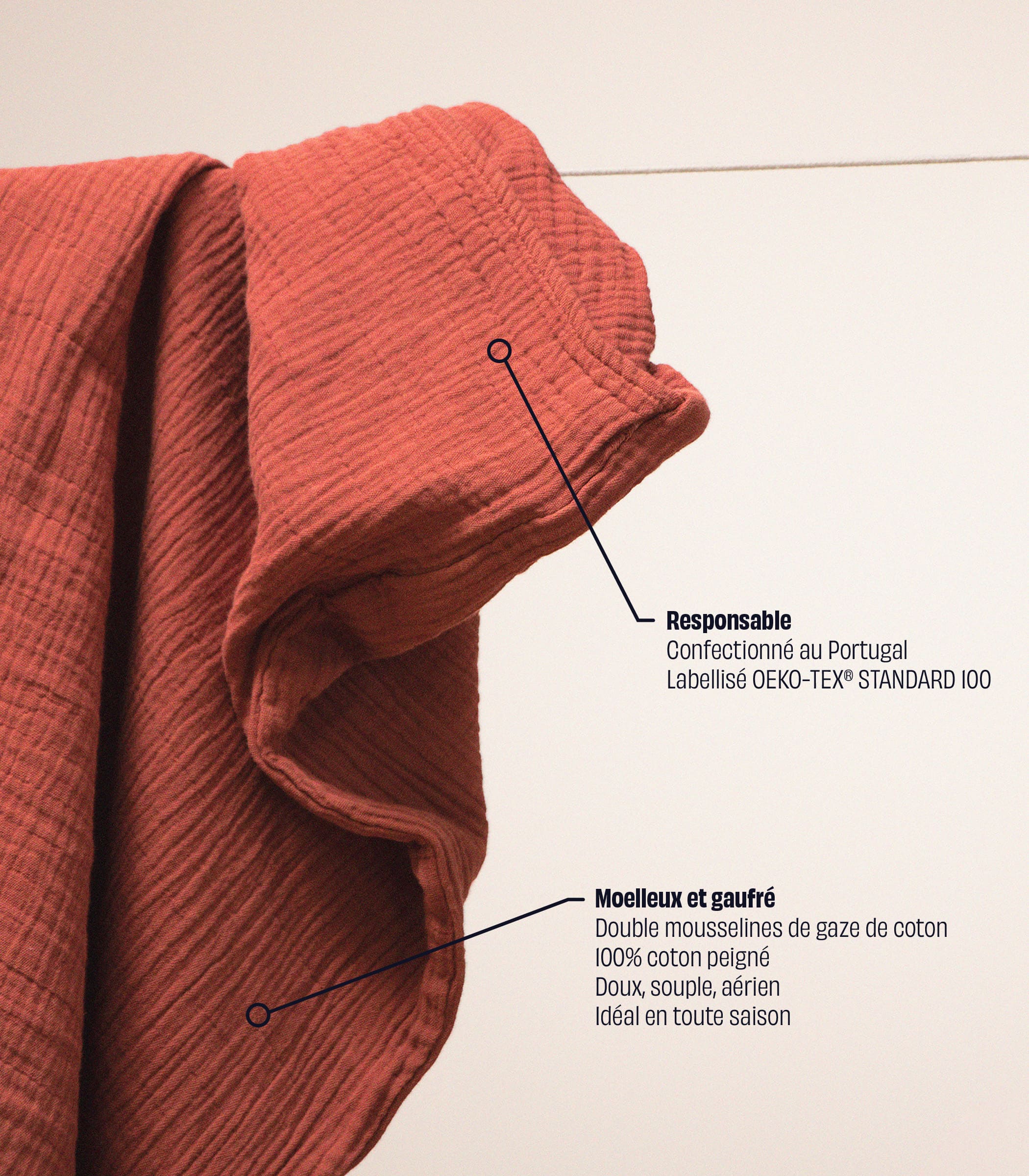 Drap housse en gaze de coton - Orange corail - Image 3