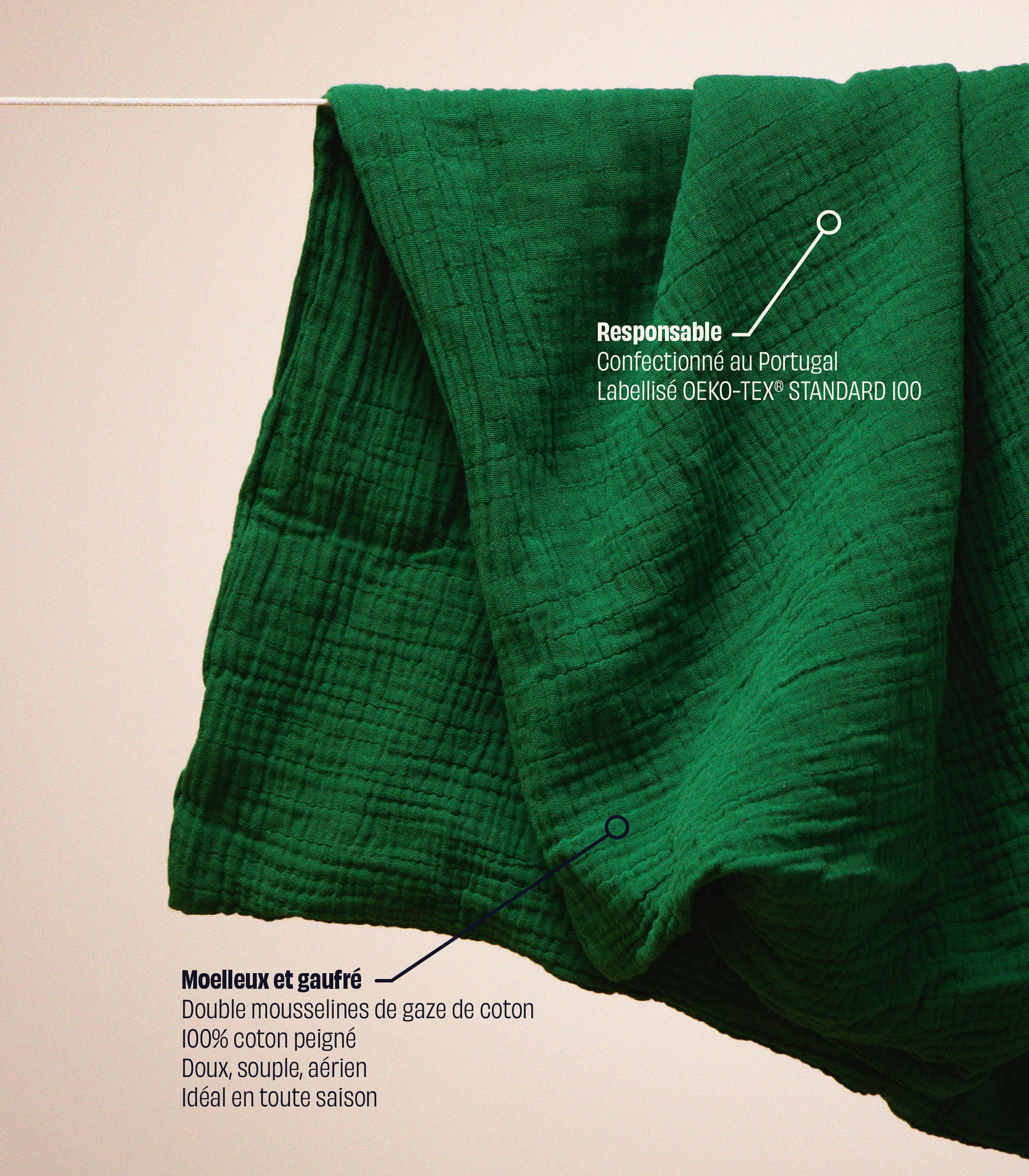 Drap housse en gaze de coton - Vert romarin - Image 3