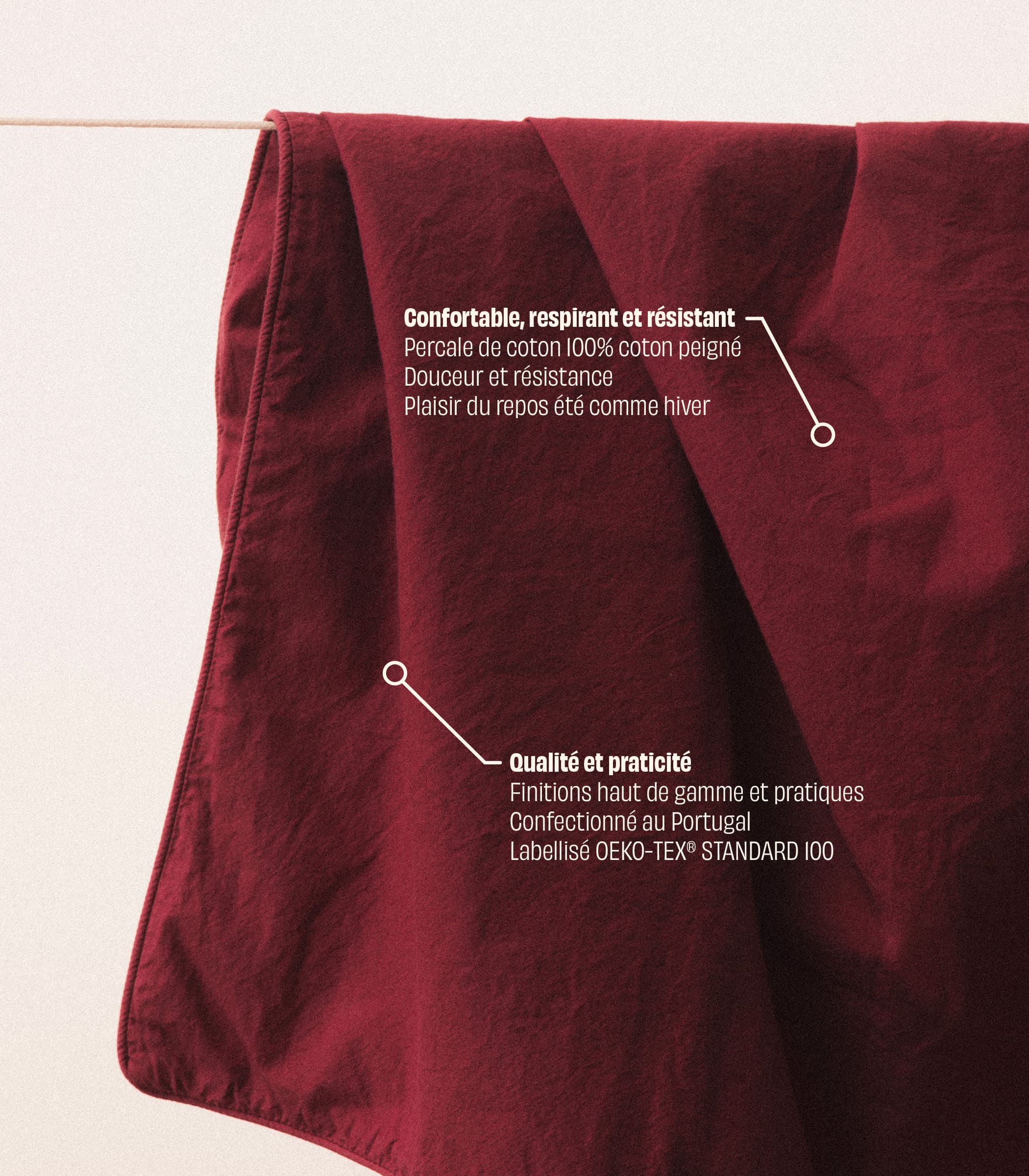 Parure en percale de coton - Rouge Tanin - Image 3