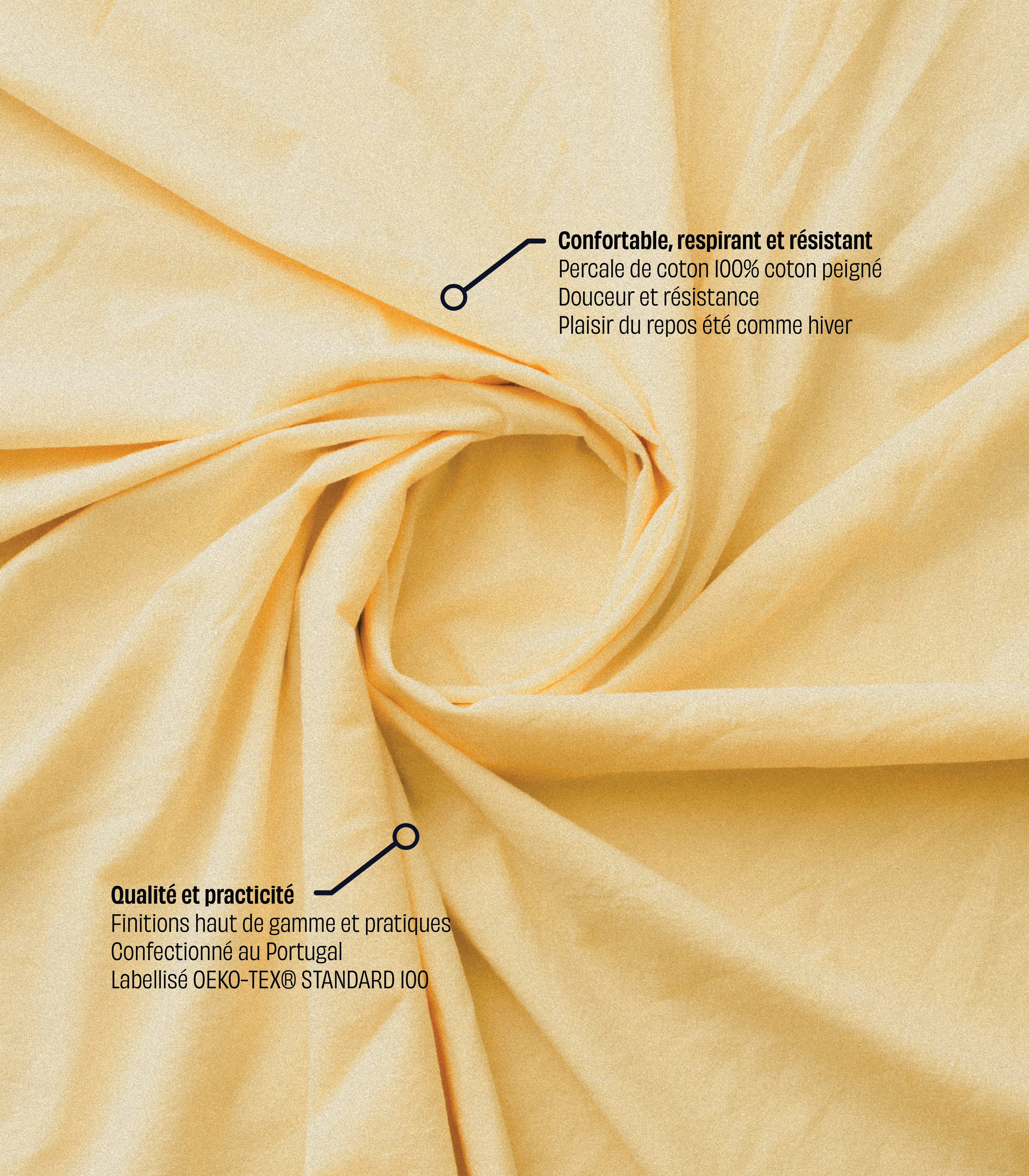 Drap housse en percale de coton - Jaune beurre - Image 2